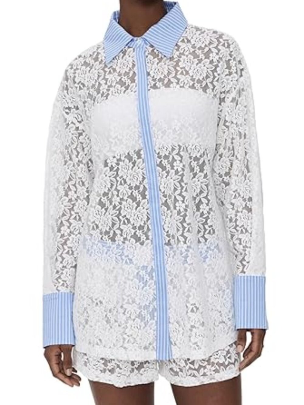 NWT Lioness Women's White Boyfriend Shirt Lace Button Down Small
